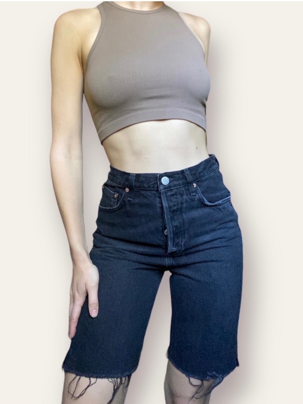 denim forum black Bermuda denim shorts
